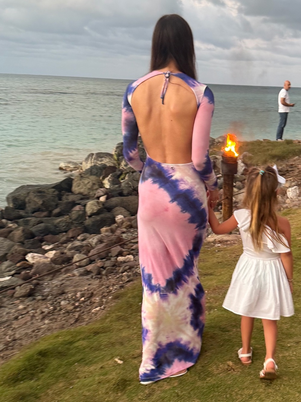 Rabanne backless long sleeve Dress in Pink & Purple Tie-Dye